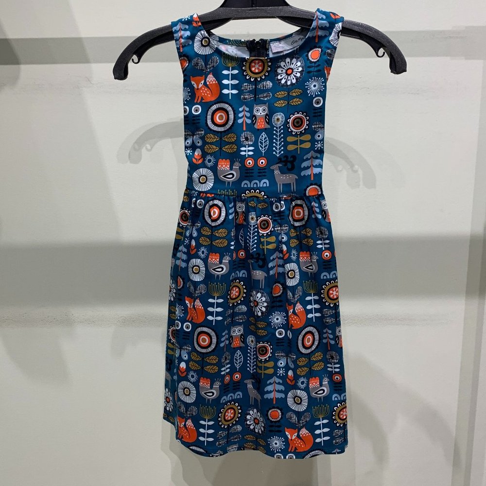 Kid's Eva Rose Blue Woodland Animal Print Fit & Flare Tie-Back Dress